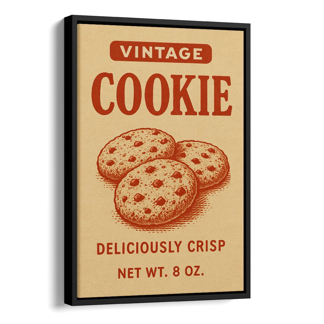Vintage Deliciously Crisp Cookie Side - Black Canvas Wall Art