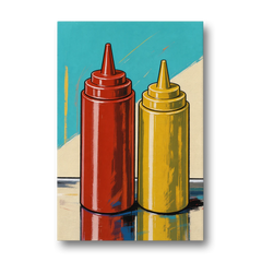 Vintage Diner Decor Ketchup and Mustard Bottles - Canvas Wall Art - Front