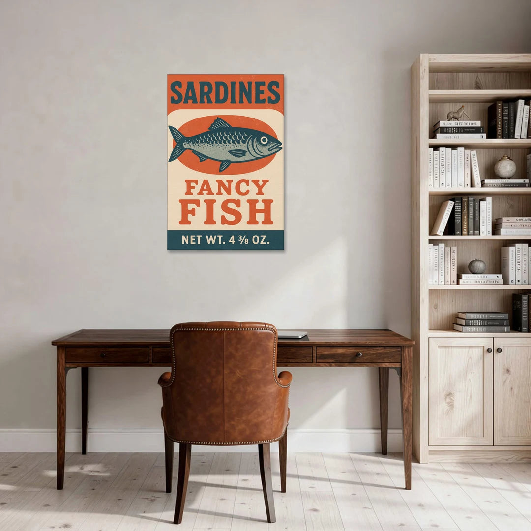 Vintage Fancy Fish Sardines - Canvas Wall Art - Office - 24x36