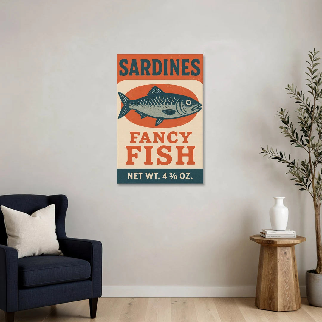 Vintage Fancy Fish Sardines - Canvas Wall Art - Sofa - 24x36