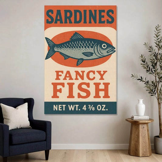 Vintage Fancy Fish Sardines - Canvas Wall Art - Sofa - 40x60