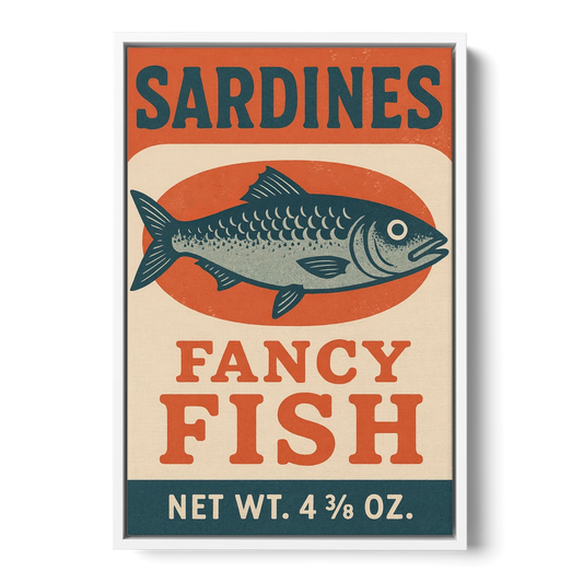 Vintage Fancy Fish Sardines - White Framed Canvas Wall Art - Front