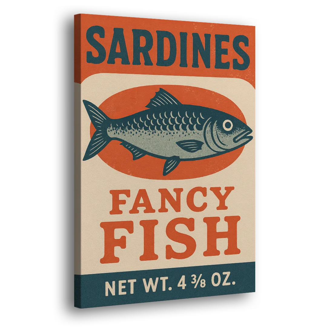 Vintage Fancy Fish Sardines Side - Canvas Wall Art
