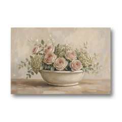 Vintage Flower Wall Art of Roses and Hydrangea - Canvas Wall Art - Front