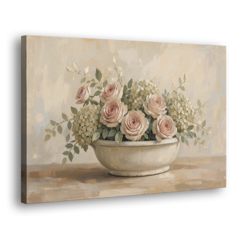 Vintage Flower Wall Art of Roses and Hydrangea - Canvas Wall Art - Side