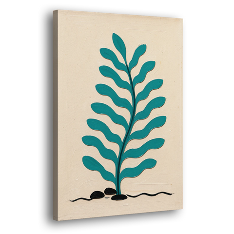 Vintage French Wall Art with Aqua Seaweed Fronds - Canvas Wall Art - Side