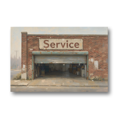 Vintage Garage Signs Service Over the Open Bay - Canvas Wall Art - Front