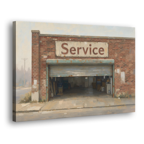 Vintage Garage Signs Service Over the Open Bay - Canvas Wall Art - Side