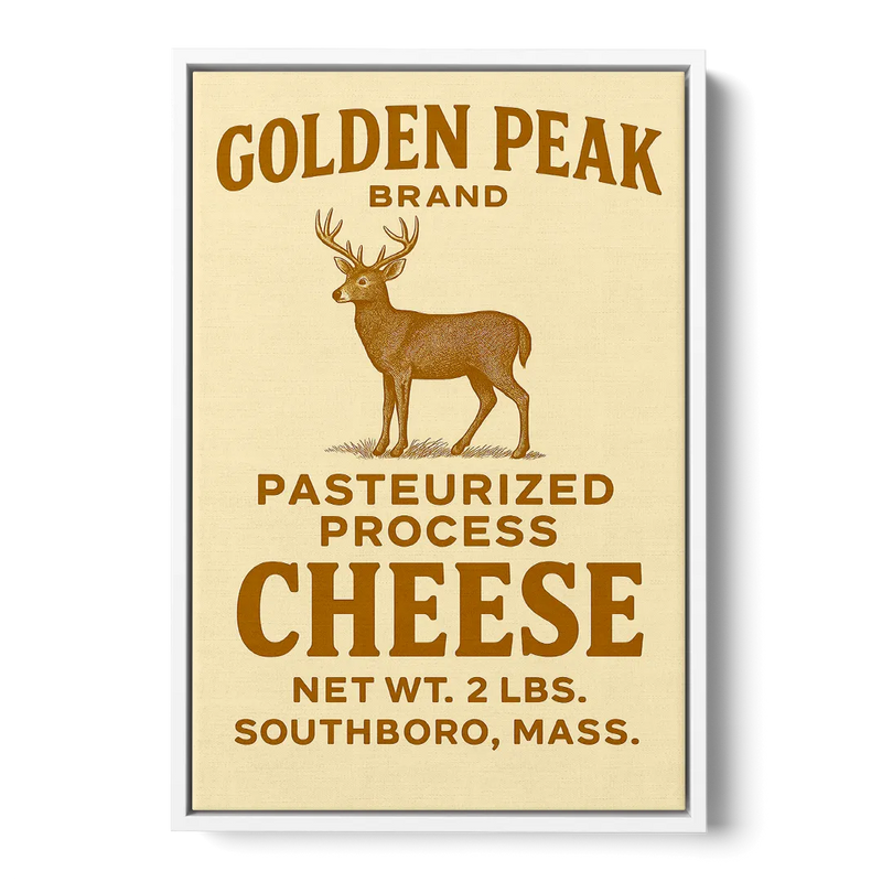 Vintage Golden Peak Cheese Front - White Canvas Wall Art