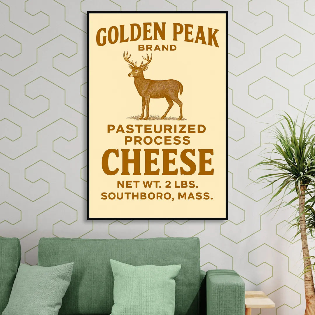 Vintage Golden Peak Cheese Living Room - Black Canvas Wall Art
