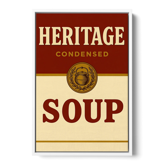 Vintage Heritage Soup - White Framed Canvas Wall Art - Front