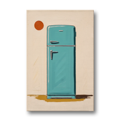 Vintage Kitchen Wall Art with a Teal Fifties Fridge - Canvas Wall Art - Front
