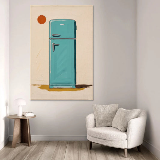 Vintage Kitchen Wall Art with a Teal Fifties Fridge - Canvas Wall Art - Sofa - 40x60
