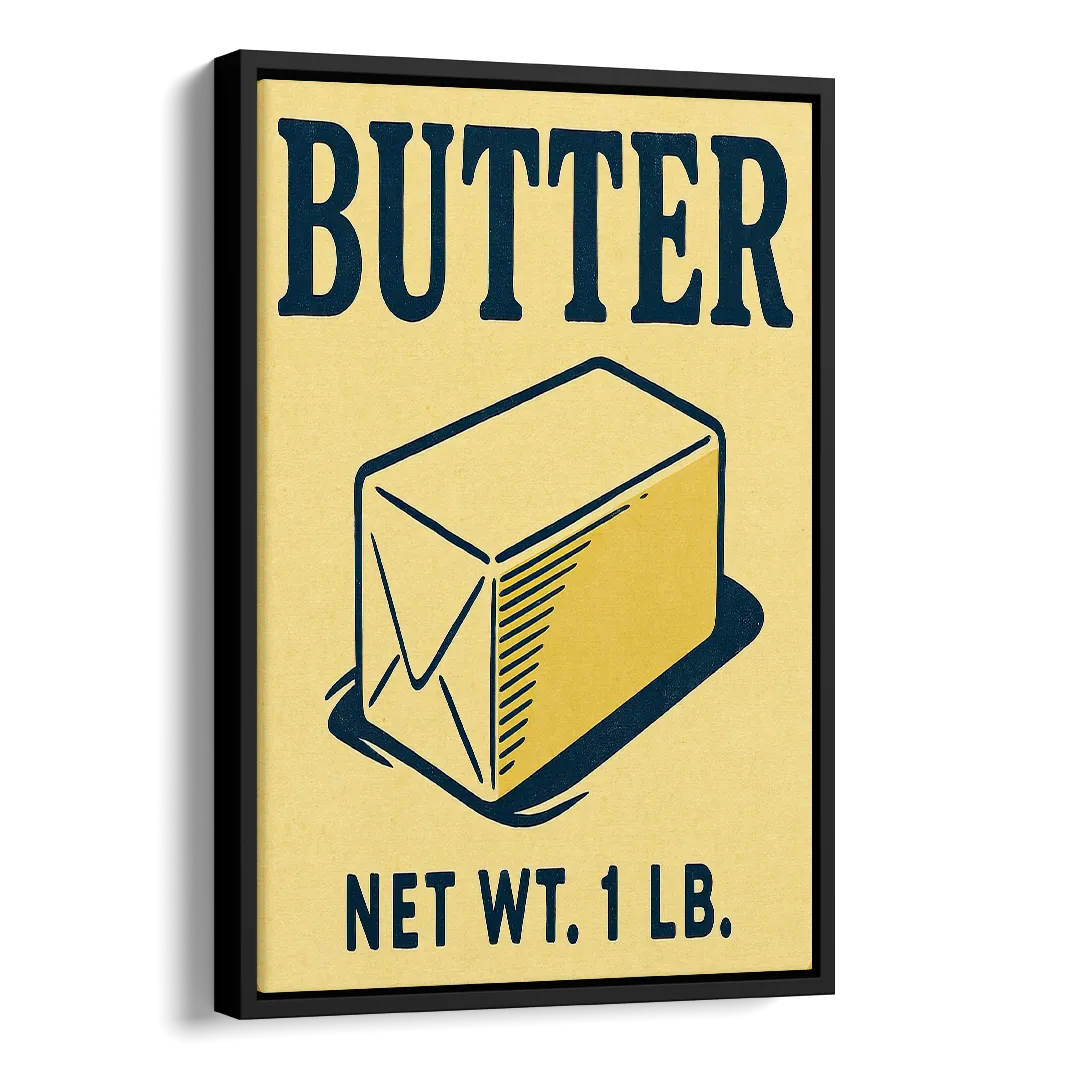 Vintage Natural Butter Side - Black Canvas Wall Art