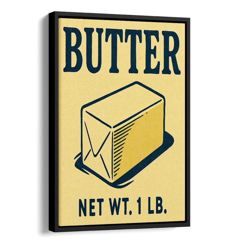 Vintage Natural Butter Side - Black Canvas Wall Art