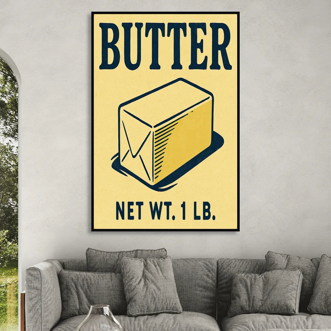 Vintage Natural Butter Sitting Room - Black Canvas Wall Art