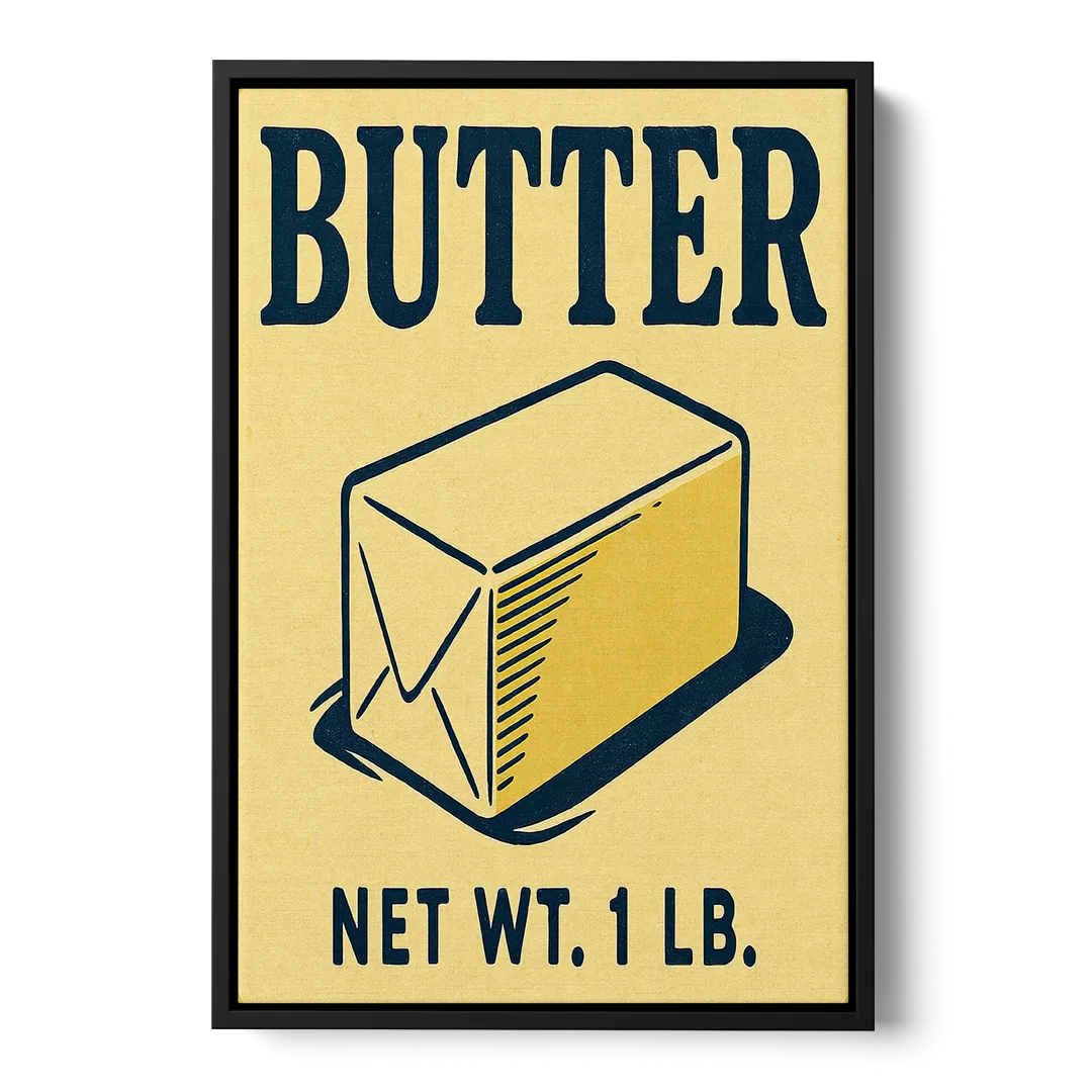 Vintage Natural Butter Front - Black Canvas Wall Art