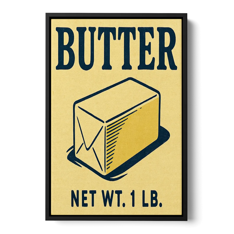 Vintage Natural Butter Front - Black Canvas Wall Art