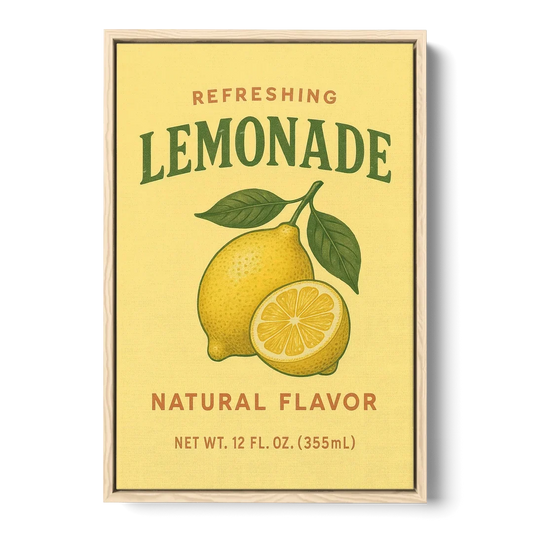 Vintage Natural Lemonade - Oak Framed Canvas Wall Art - Front