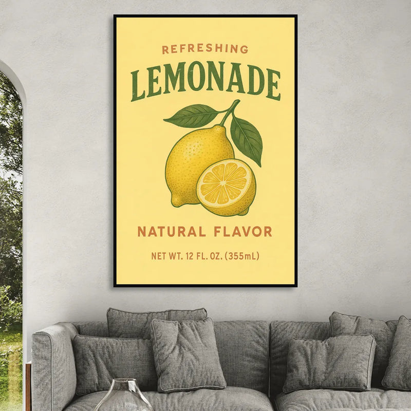 Vintage Natural Lemonade Living Room - Black Canvas Wall Art