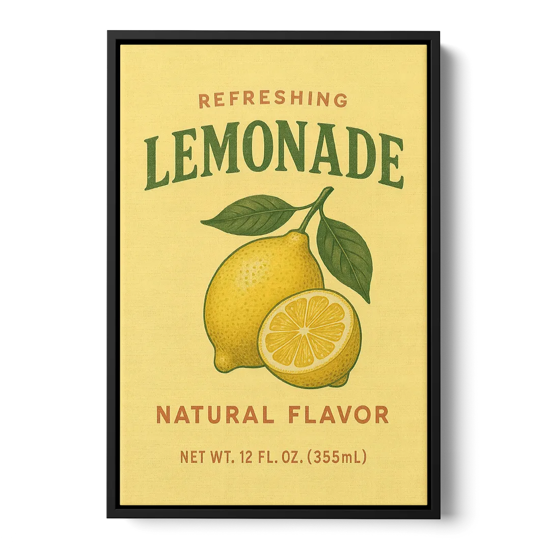 Vintage Natural Lemonade Front - Black Canvas Wall Art