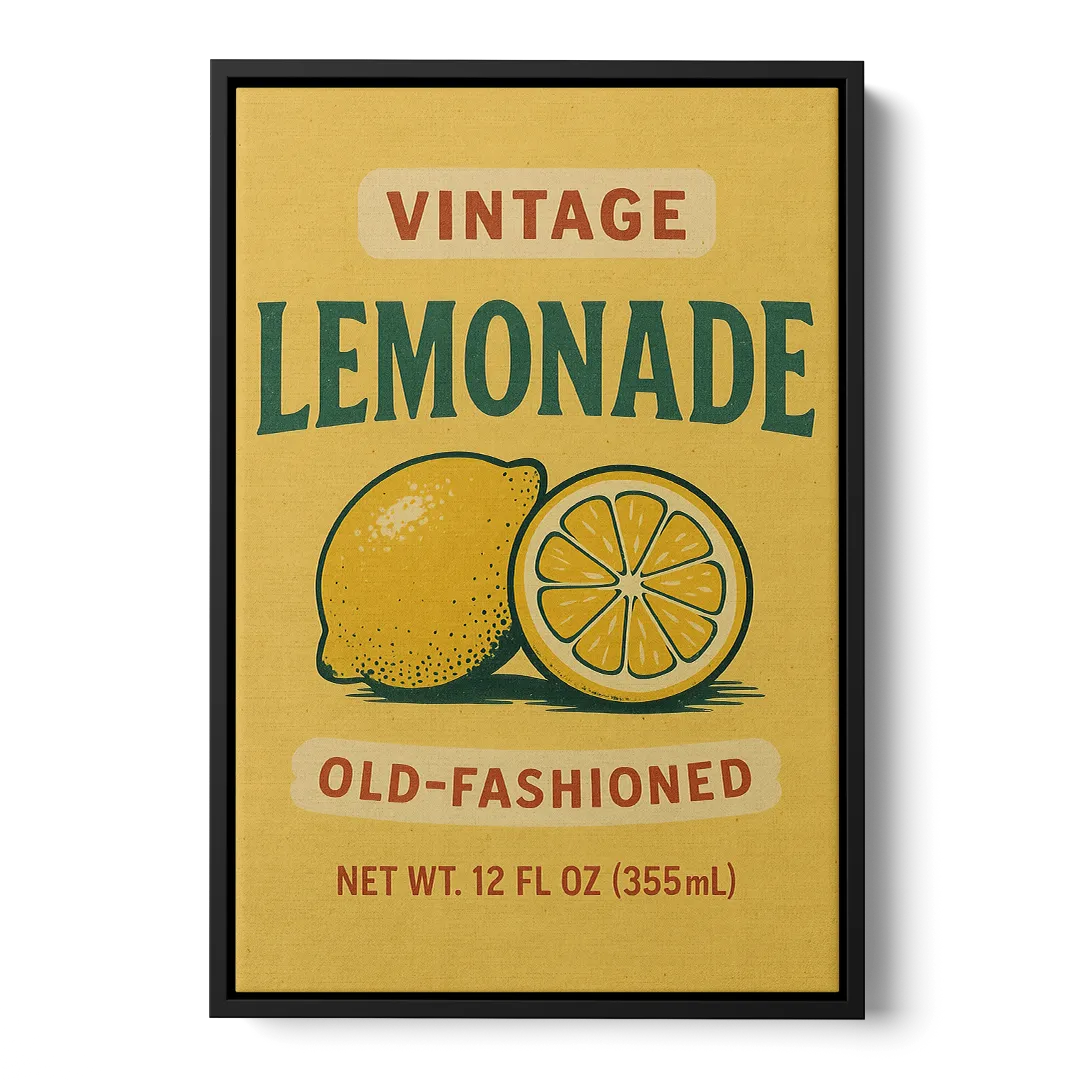 Vintage Old Fashioned Lemonade Front - Black Canvas Wall Art