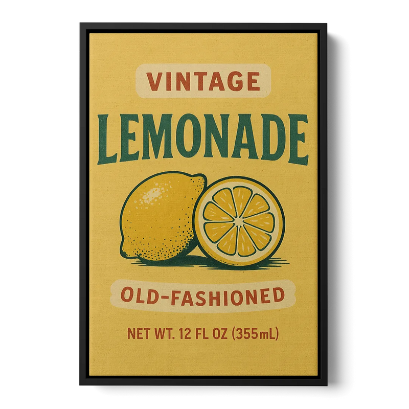 Vintage Old Fashioned Lemonade Front - Black Canvas Wall Art