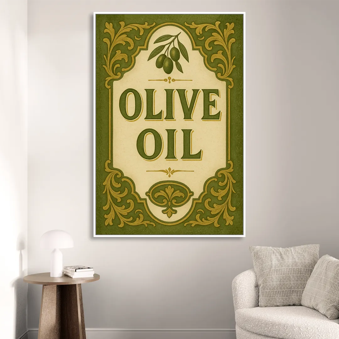 Vintage Olive Oil Sitting Room - White Canvas Wall Art