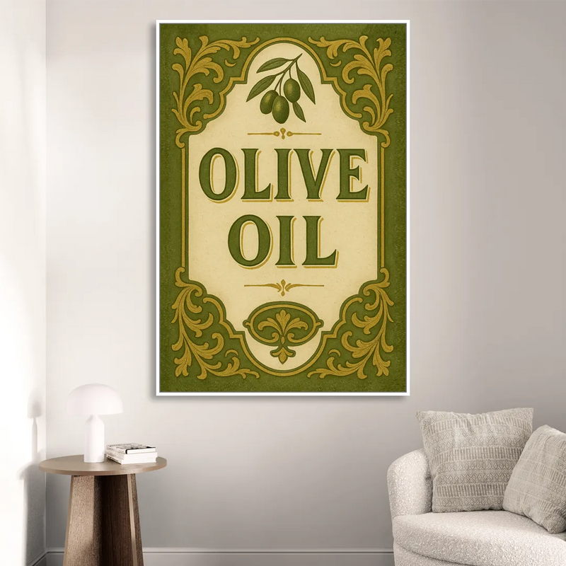 Vintage Olive Oil Sitting Room - White Canvas Wall Art