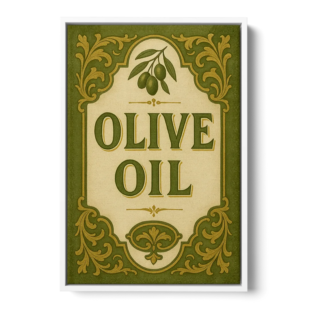 Vintage Olive Oil Front - White Canvas Wall Art