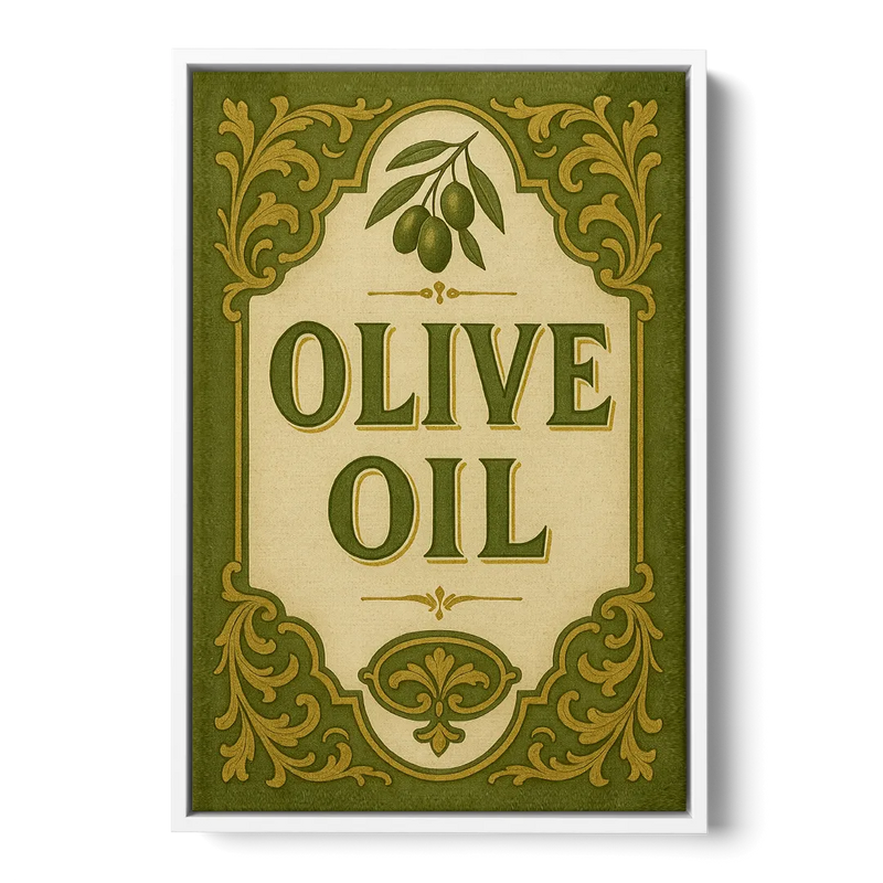 Vintage Olive Oil Front - White Canvas Wall Art