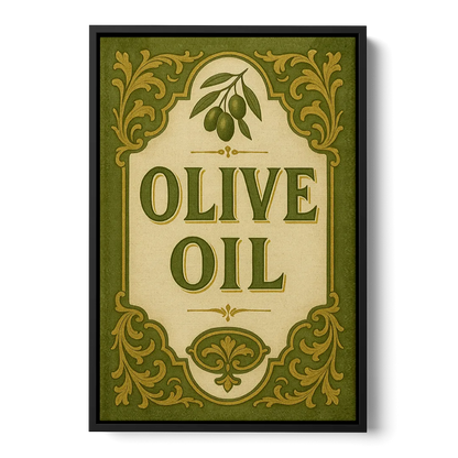 Vintage Olive Oil Front - Black Canvas Wall Art
