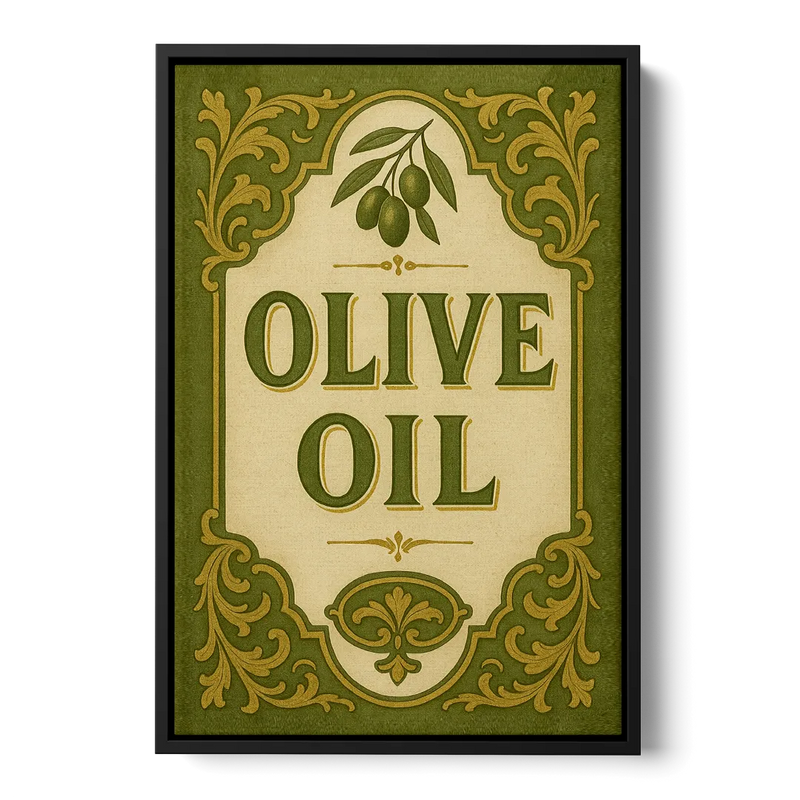 Vintage Olive Oil Front - Black Canvas Wall Art