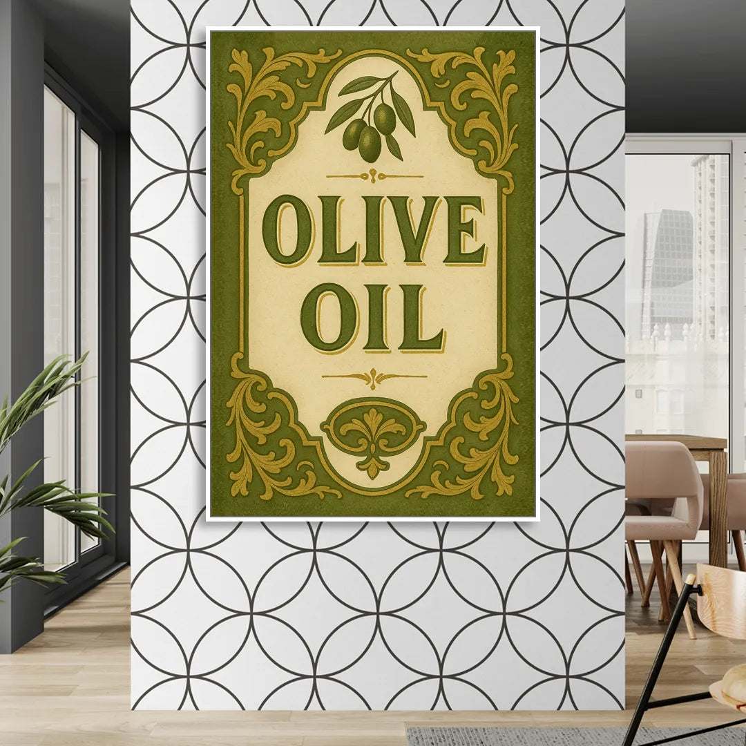 Vintage Olive Oil Living Room - White Canvas Wall Art