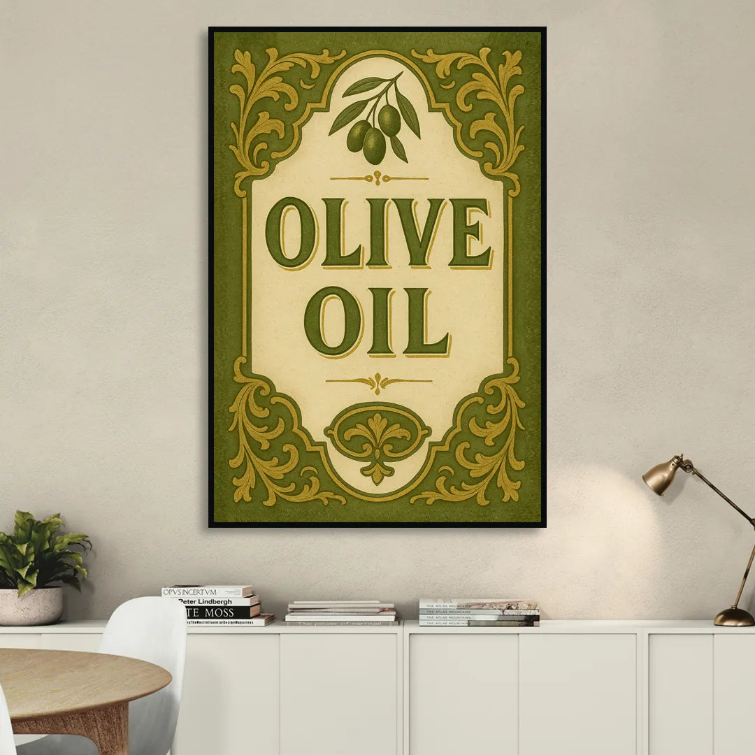 Vintage Olive Oil Sitting Room - Black Canvas Wall Art