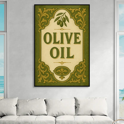 Vintage Olive Oil Living Room - Black Canvas Wall Art