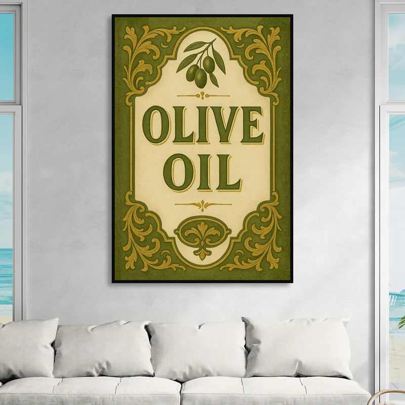 Vintage Olive Oil Living Room - Black Canvas Wall Art