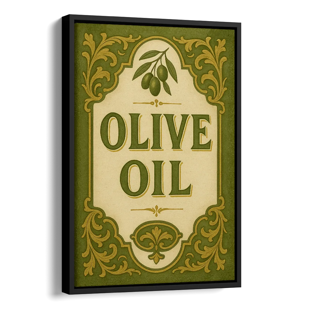 Vintage Olive Oil Side - Black Canvas Wall Art