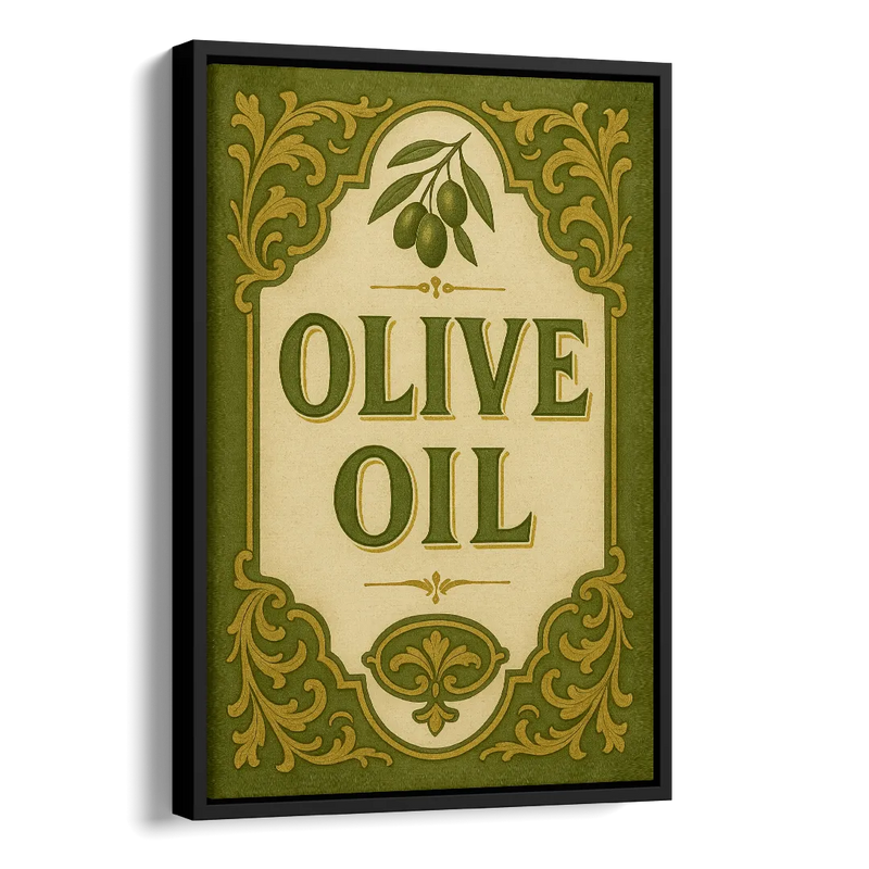 Vintage Olive Oil Side - Black Canvas Wall Art