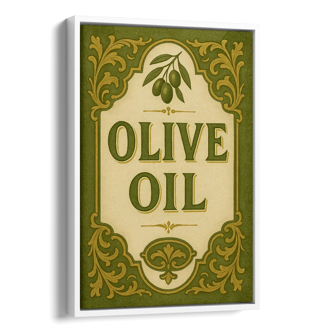 Vintage Olive Oil Side - White Canvas Wall Art