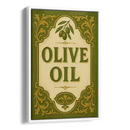 Vintage Olive Oil Side - White Canvas Wall Art