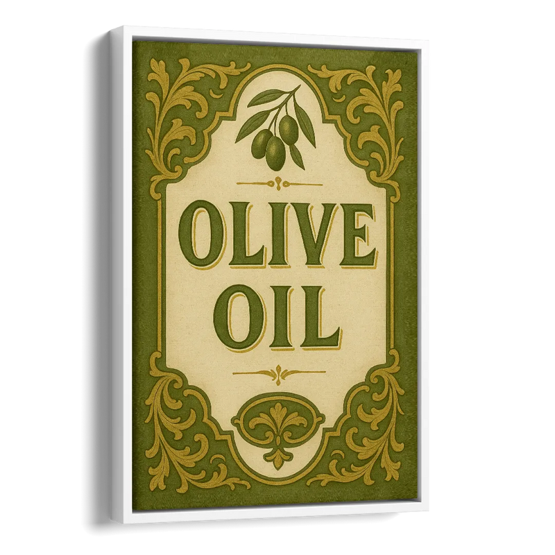 Vintage Olive Oil Side - White Canvas Wall Art