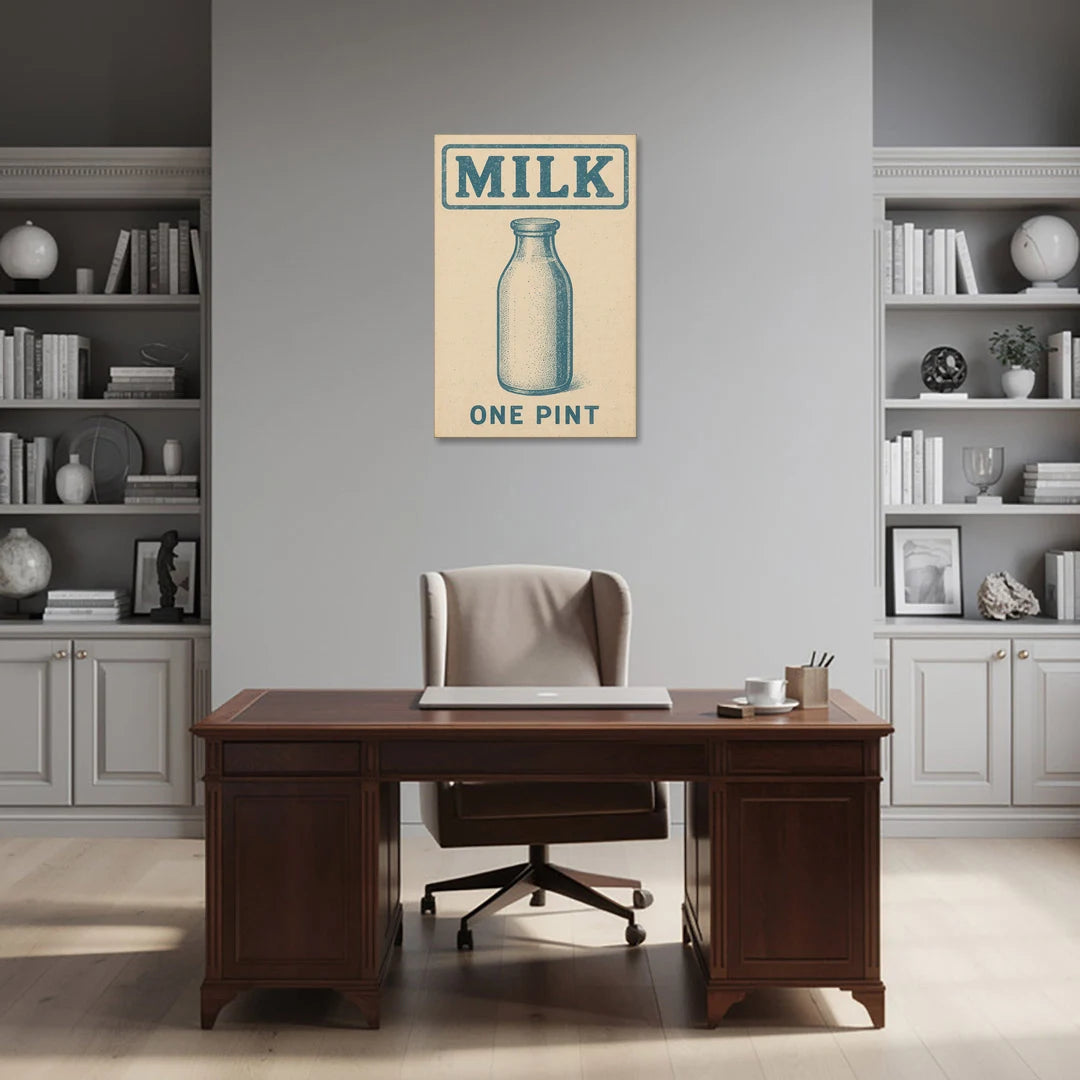 Vintage One Pint of Milk - Canvas Wall Art - Office - 24x36
