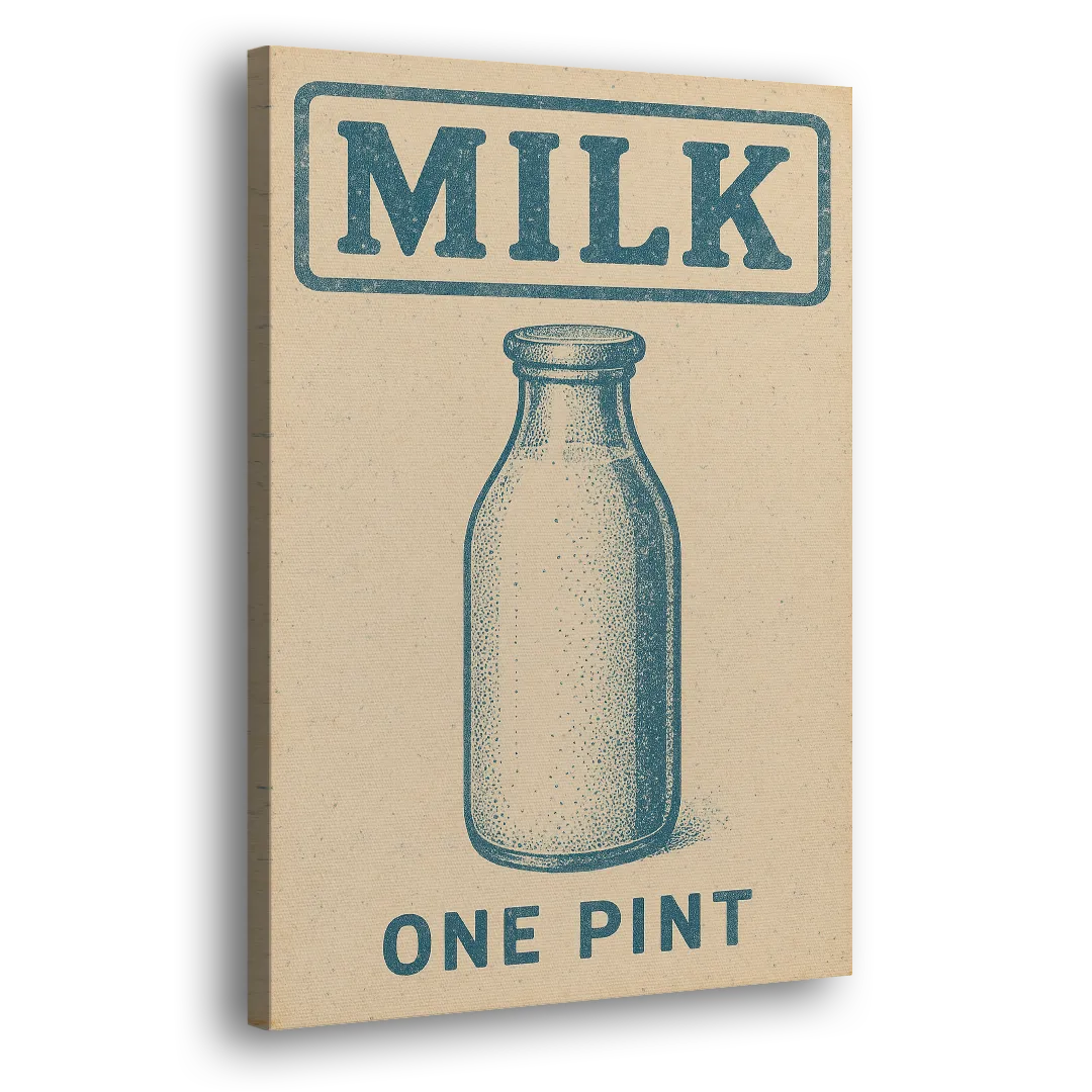 Vintage One Pint of Milk Side - Canvas Wall Art