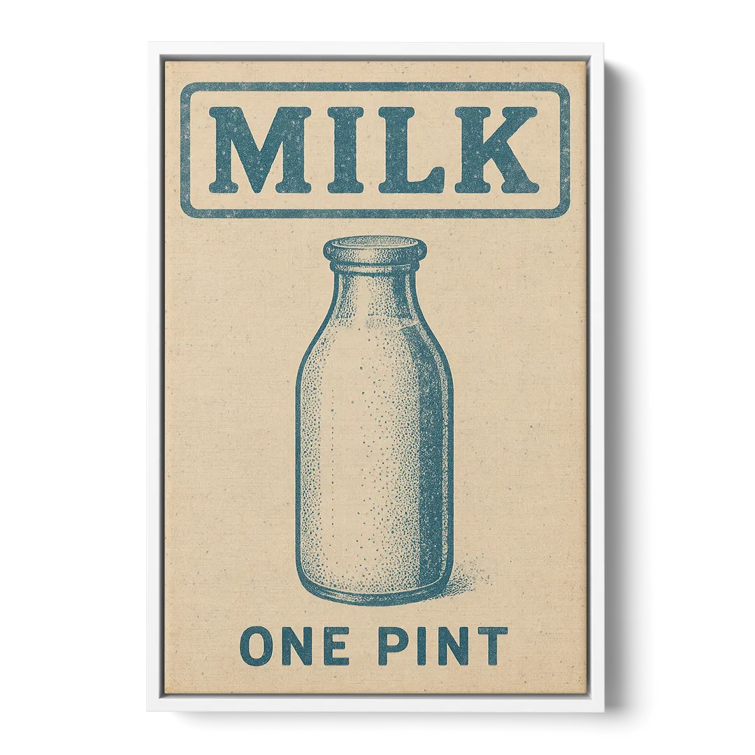 Vintage One Pint of Milk Front - White Canvas Wall Art