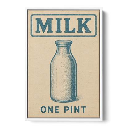 Vintage One Pint of Milk Front - White Canvas Wall Art