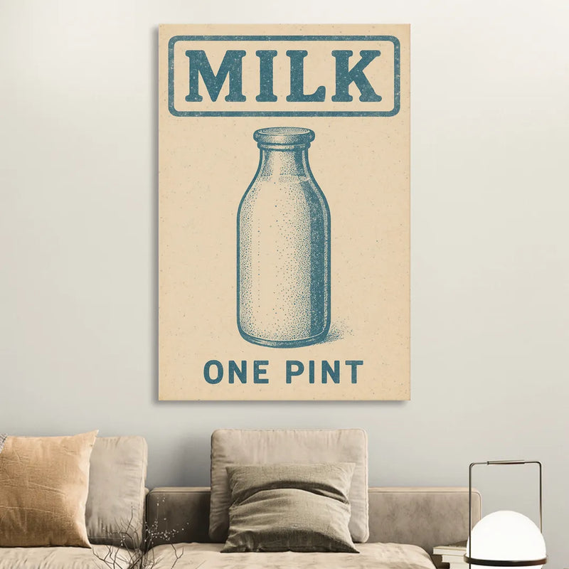 Vintage One Pint of Milk Living Room - Canvas Wall Art