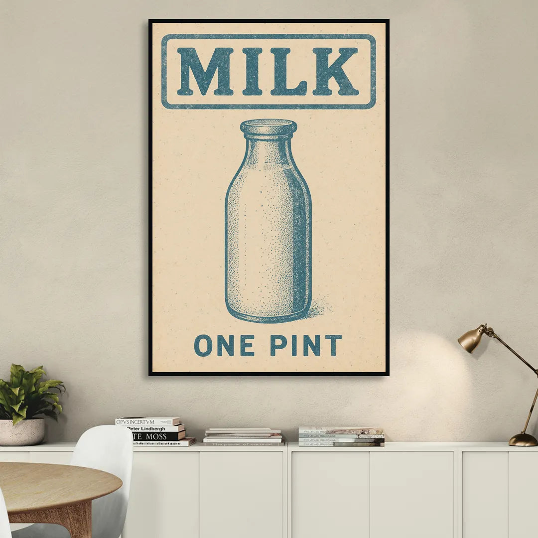 Vintage One Pint of Milk Living Room - Black Canvas Wall Art