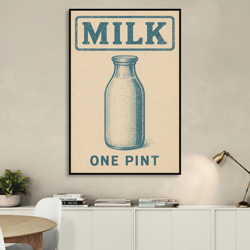 Vintage One Pint of Milk Living Room - Black Canvas Wall Art
