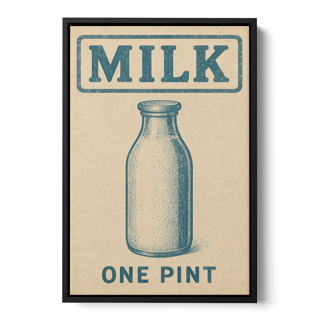 Vintage One Pint of Milk Front - Black Canvas Wall Art
